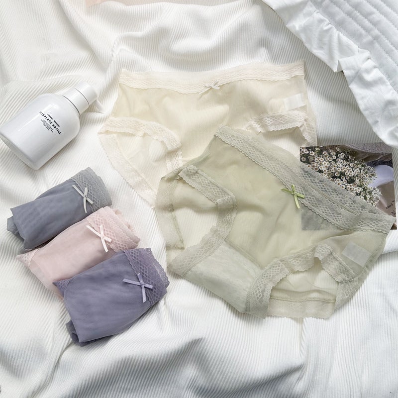 Pure Ice Silk Girls' Underwear Women'S Pure Cotton Cotton Bacteriostatic Crotch Mid-Waist Traceless Light And Thin Women'S Triangle Lace Underwear - Image 5